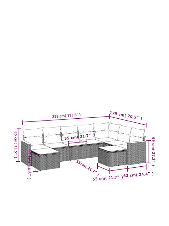 Outdoor Corner Sofa Rattan With Cushions 62x62x69cm
