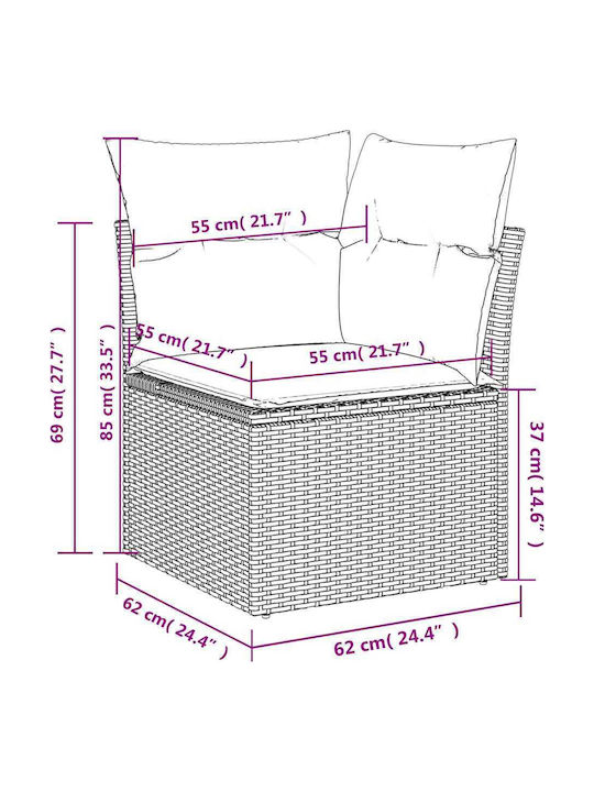 Outdoor Corner Sofa Rattan With Cushions 62x62x69cm
