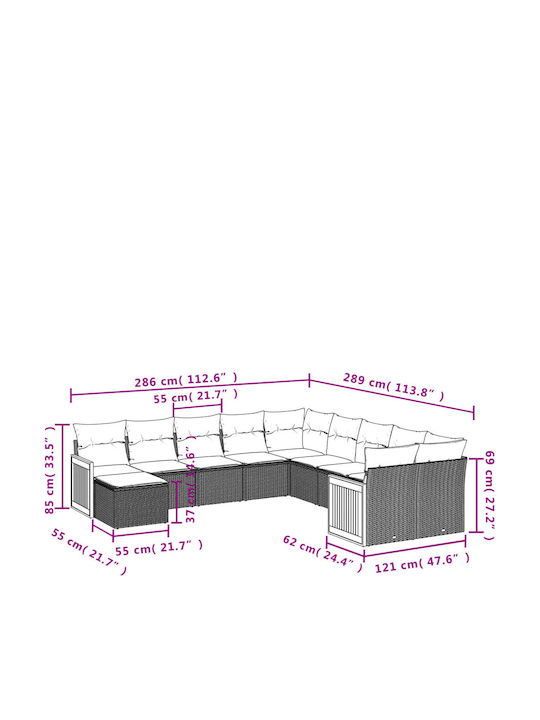 Ecksofa Outdoor Rattan mit Kissen 55x62x69cm