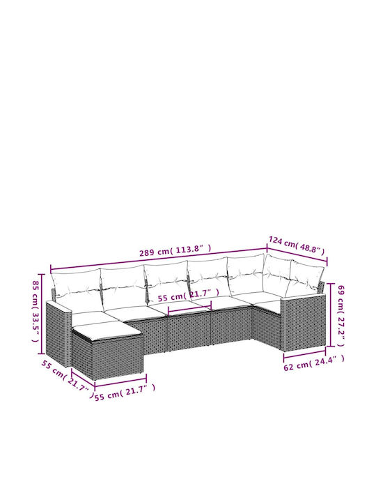Outdoor Corner Sofa Rattan With Cushions 62x62x69cm