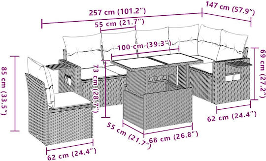 Set Cameră De Zi Pentru Exterior 7 Piese Maro Cu Perne