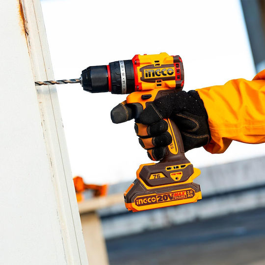 Ingco CIDLI207686E Percussive Battery Drill Driver Brushless 20V 2x2Ah