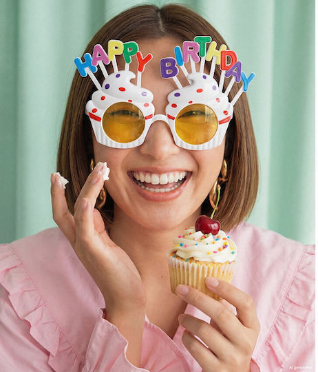 Glasses Happy Birthday Plastic Cupcakes Multicolored Letters