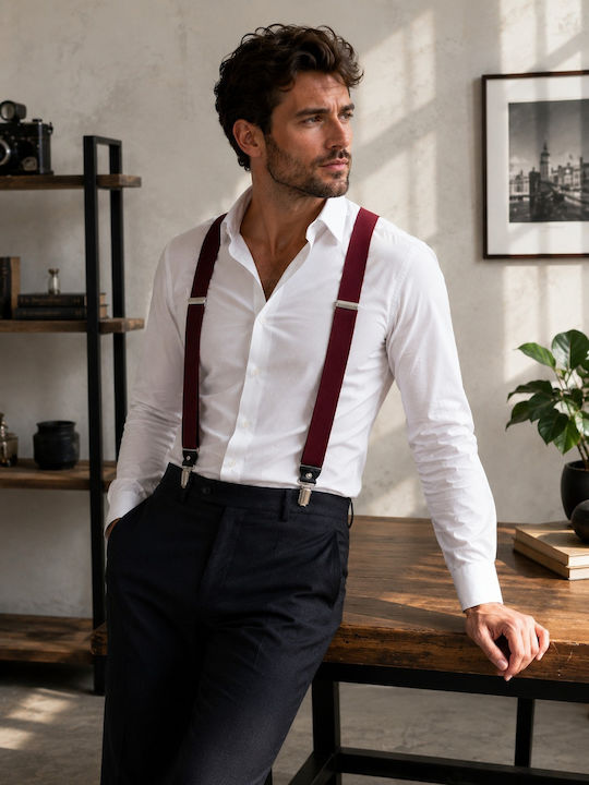 Breteli Pantaloni Zola Unisex 4 Catarame Metalice Reglabile 70–110 Cm Lățime 3.5 Cm Mărime Universală Bordo