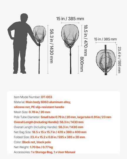 Vevor Foldable Fishing Net Telescopic Aluminum 6063 Handle Silicone Mesh Cwlhjpvcxjdg8b2jv001v0