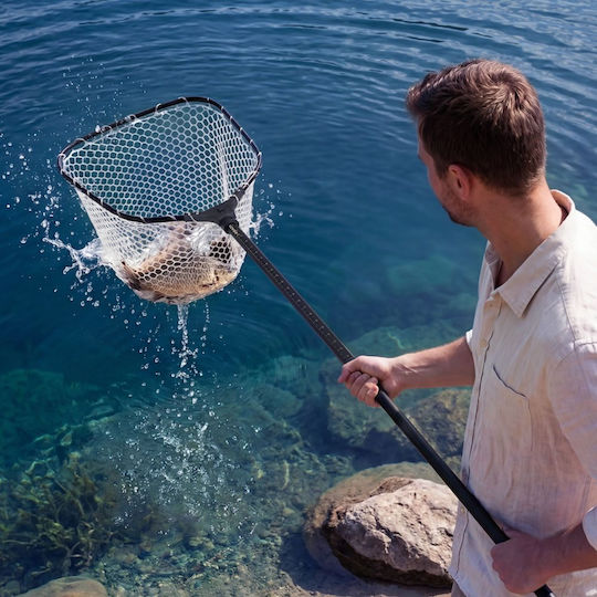 Vevor Foldable Fish Landing Net Telescopic Handle Measuring Scale Aluminum 6063 Silicone Mesh Up to 13.6 Kg Cwlhjpvcxjzgegi57001v0