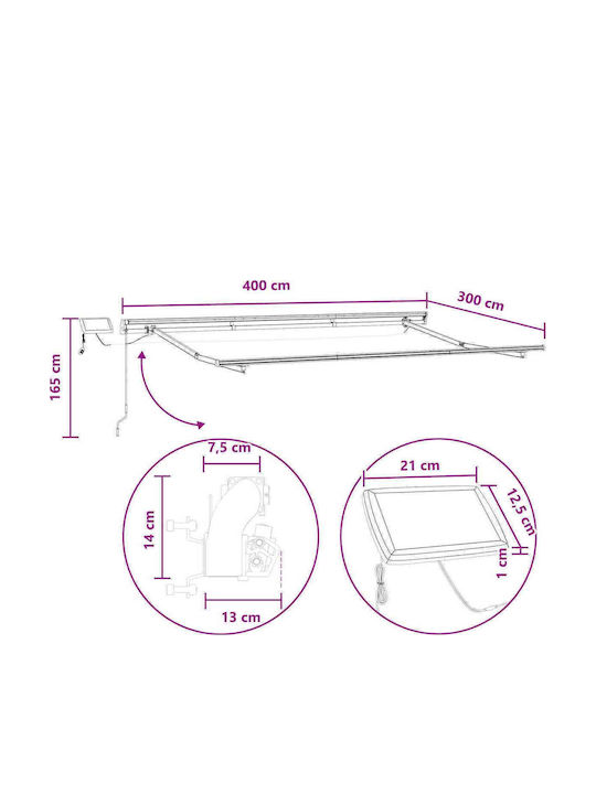 vidaXL Тента За Тераса С LED Бежова 4x3м