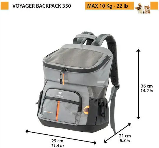 Ferplast Waterproof Backpack for Carrying Dog / Cat up to 10kg Gray