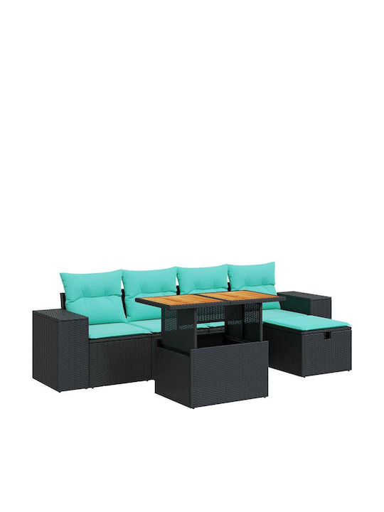 Garten- und Outdoor-Möbelsets 6 Stück Schwarz mit Kissen