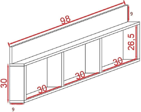 Декоративен Стенен Рафт 98x9x45см