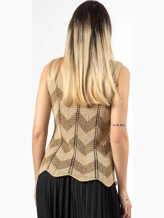 Damen Bluse Ärmellos Gold