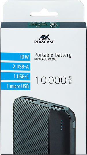 Rivacase VA2031 Power Bank 10000mAh mit 2 USB-A Anschlüssen Schwarz