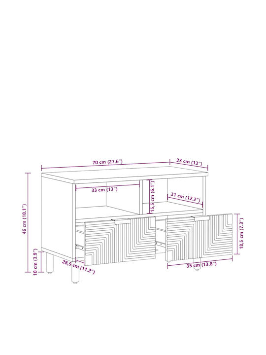 TV Stand Metal & Solid Acacia Wood L70xW33xH46cm