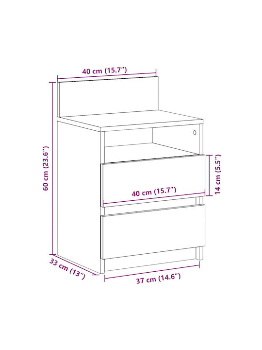 Wooden Black Bedside Tables 2 Pieces 40x33x60cm