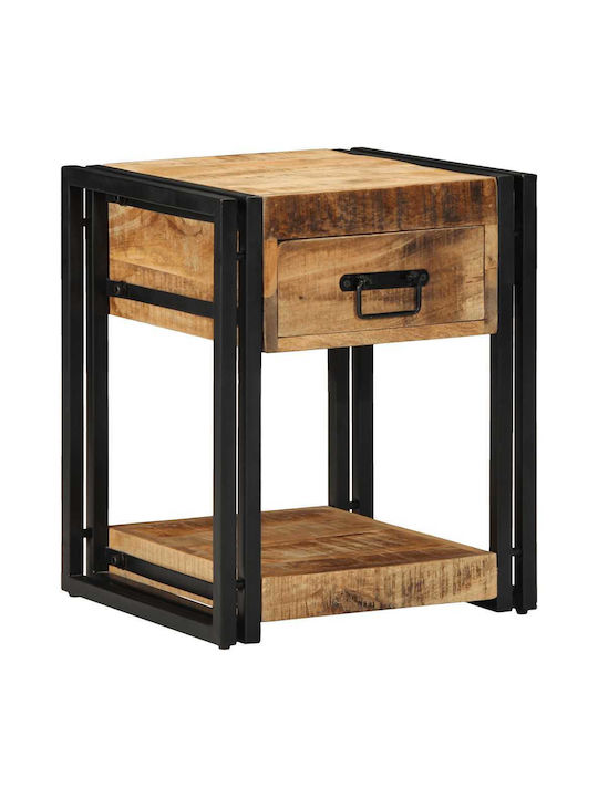 Metal Bedside Table with Brown Glass Surface 40x40x50cm