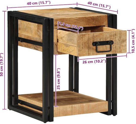 Bedside Tables Made of Solid Wood and Glass Brown 2 Pieces 40x40x50cm