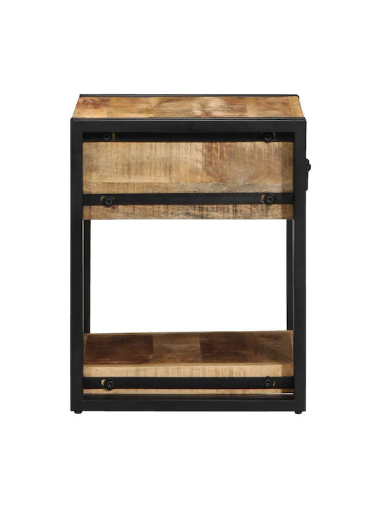 Metal Bedside Table with Brown Glass Surface 40x40x50cm