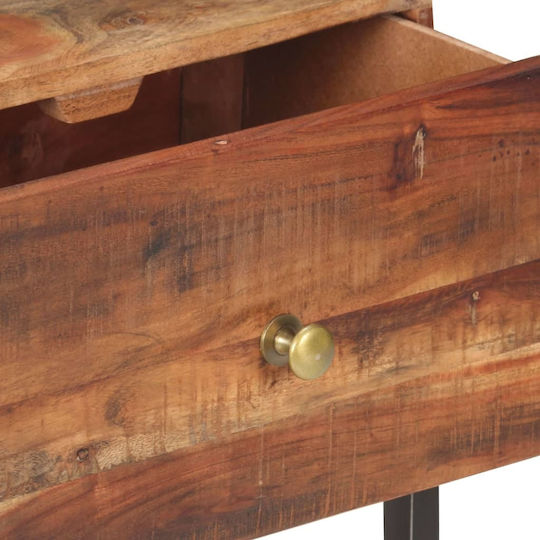 Wooden Bedside Table with Metal Legs Beige 40x30x50cm