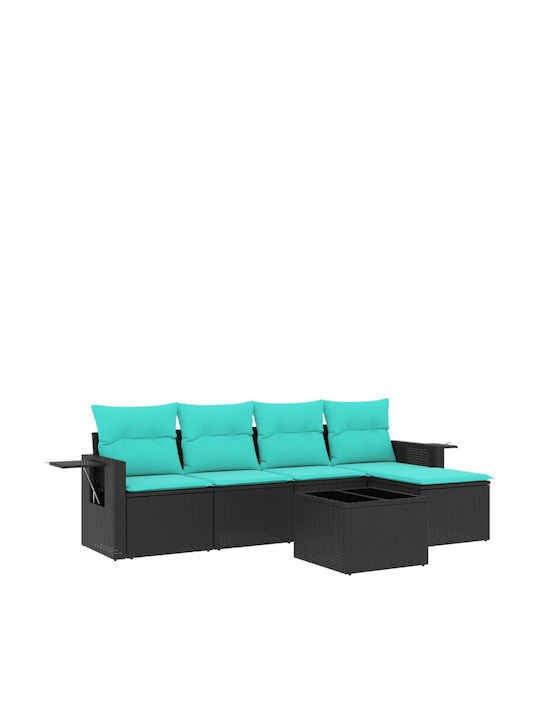 Set Cameră De Zi Pentru Exterior 6 Piese Negru Cu Perne