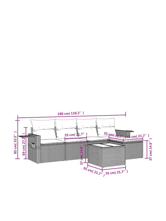 Set Cameră De Zi Pentru Exterior 6 Piese Negru Cu Perne