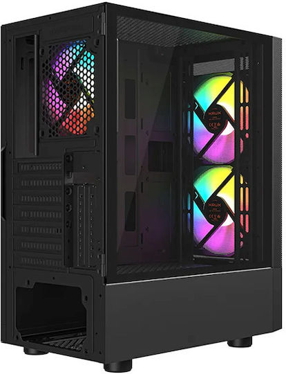 Krux Vako Pro Gaming Midi Tower Κουτί Υπολογιστή με Πλαϊνό Παράθυρο και ARGB Φωτισμό Μαύρο