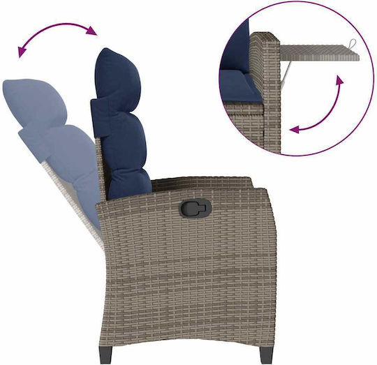 vidaXL Outdoor Rattan Armchair Gray with Cushion 30x25cm