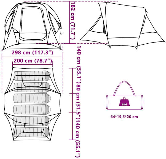 vidaXL Camping Tent Pop Up Green For 6 People