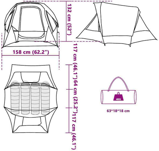 vidaXL Σκηνή Camping Pop Up Μπλε για 4 Άτομα