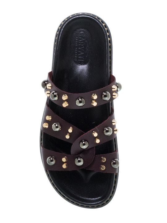 Δερμάτινα Γυναικεία Σανδάλια Flatforms Μπορντό