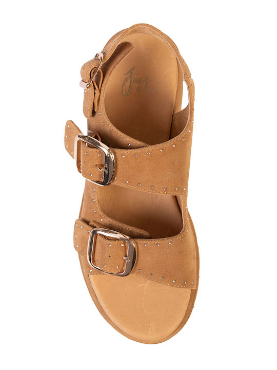 Leather Women's Flat Sandals Brown