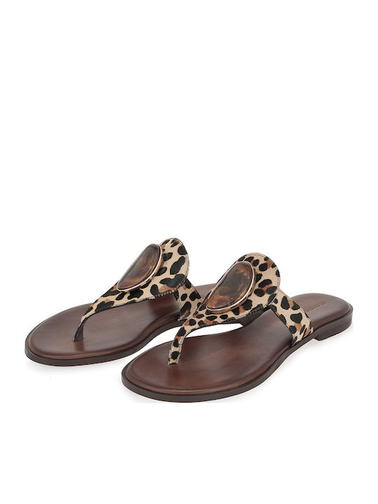 Leather Women's Flat Sandals Brown