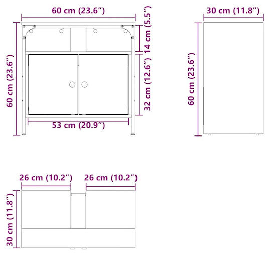 vidaXL Bench Without Sink L60xW30xH60cm Old Wood