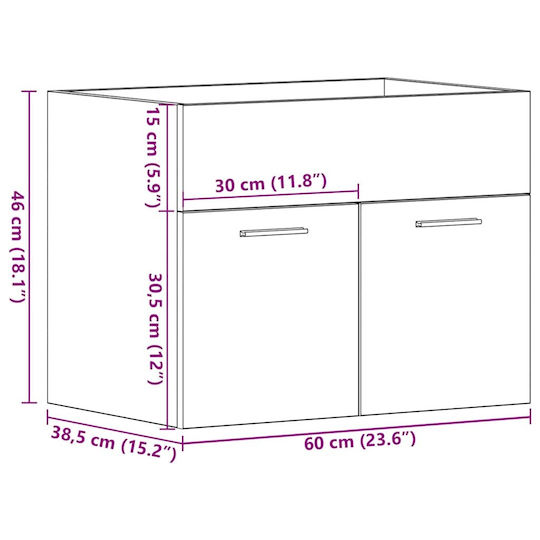 vidaXL Плот Без Мивка 60x38.5x46cm Артисан Дъб