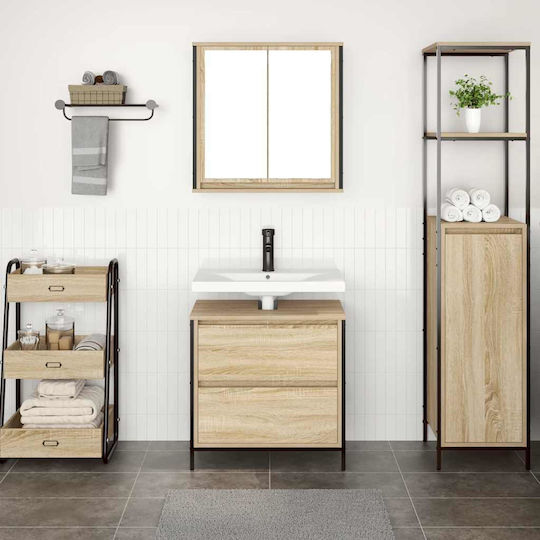 vidaXL Badezimmer Waschtisch-Einheit Ohne Waschbecken Mit Spiegel M60xB34.5xH60cm Sonoma