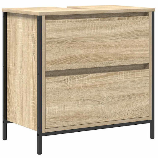 vidaXL Badezimmer Waschtisch-Einheit Ohne Waschbecken Mit Spiegel M60xB34.5xH60cm Sonoma