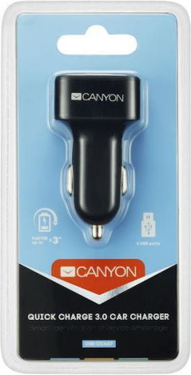 Canyon Car Charger 2.1A with 3 USB-A Ports Black Color