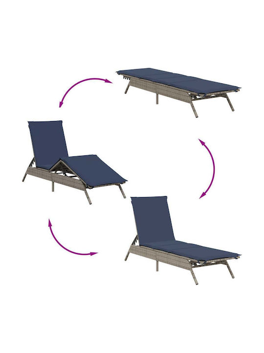 Garten- und Pool-Liegestuhl Rattan mit Kissen Grau 200x59x26cm