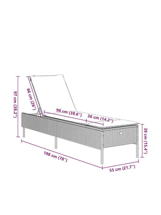 Garten- und Pool-Liegestuhl Rattan mit Kissen Braune 198x55x39cm