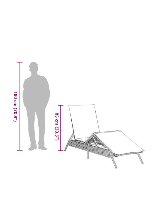 Garten- und Pool-Liegestuhl Rattan mit Kissen Grau 200x59x26cm