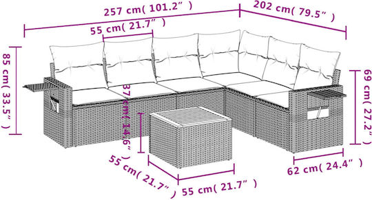 vidaXL Garden & Outdoor Furniture Set Living Room 7 Pieces Gray with Pillows