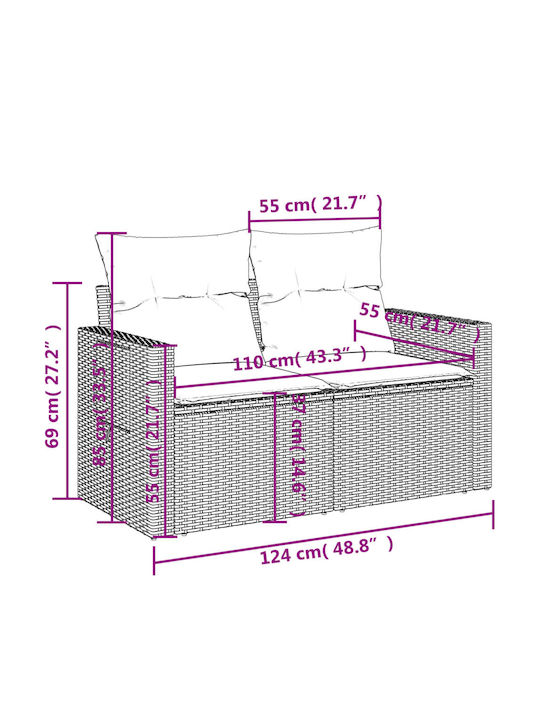 Ecksofa Outdoor Rattan mit Kissen 55x62x69cm