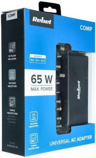 Rebel Universal Laptop Charger 65W 20V 3.5A with Detachable Power Cord and Plug Set