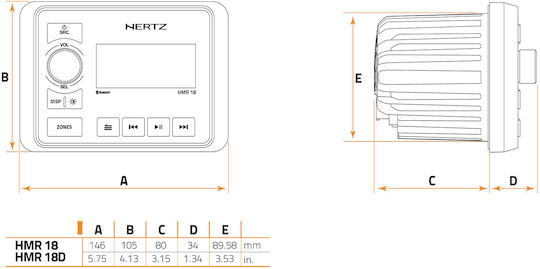 Hertz Radio Multimedia Player 4x50w 146x114mm Hmr18
