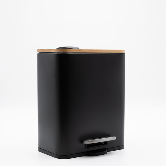 TnS Bamboo Cubic Set Perie și Coș de Baie din Bambus Soft Close 5l Negru