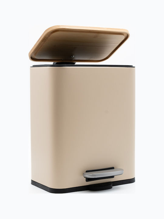 TnS Bamboo Cubic Bamboo Set Toilet Brush and Bathroom Bin Soft Close 5l Beige