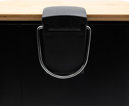TnS Bamboo Cubic Set Perie și Coș de Baie din Bambus Soft Close 5l Negru