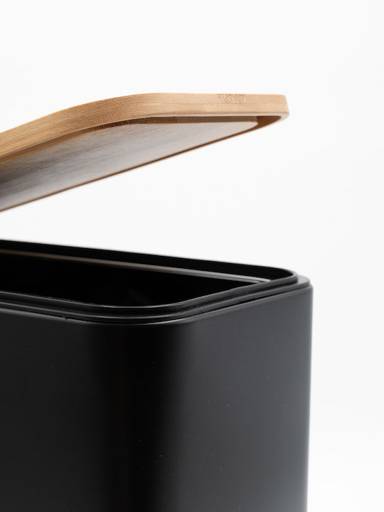 TnS Bamboo Slim Bamboo Bathroom Bin Soft Close 5l Black