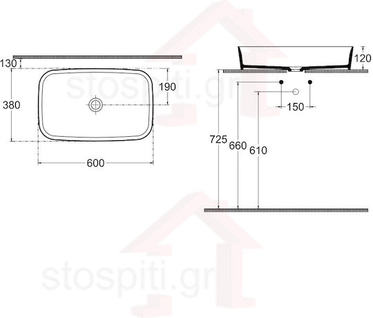 Isvea Peak Επικαθήμενος Νιπτήρας Πορσελάνης 60x38cm