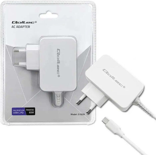 Qoltec USB-C Universal Laptop Charger 65W 5V 25A with Power Adapter