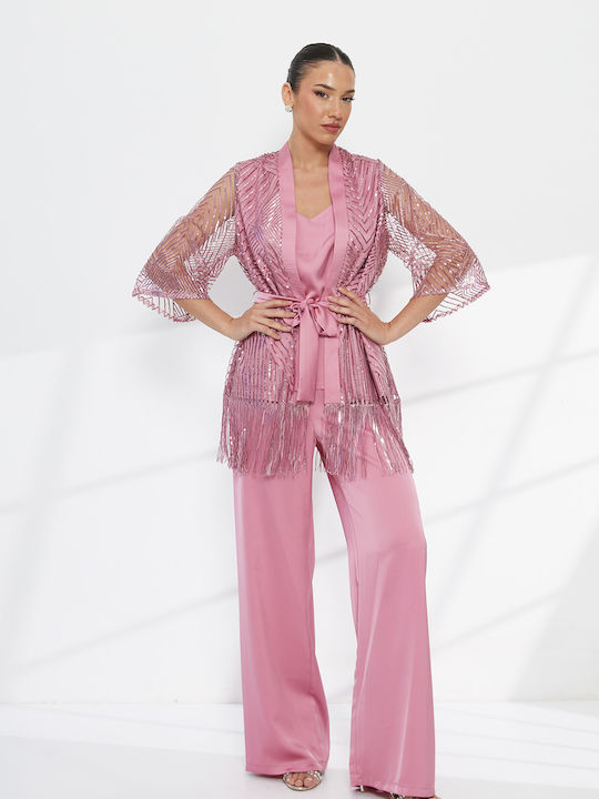 Women's Pink Set with Trousers with Sequins